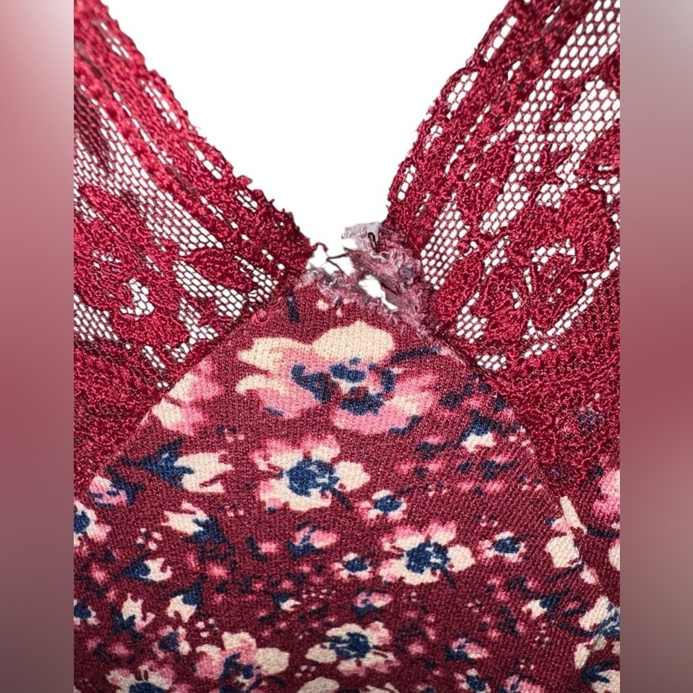 Free People Red Floral Lace Trim Mini Dress Open Back Boho Sz.S-flaw - Picture 4 of 9